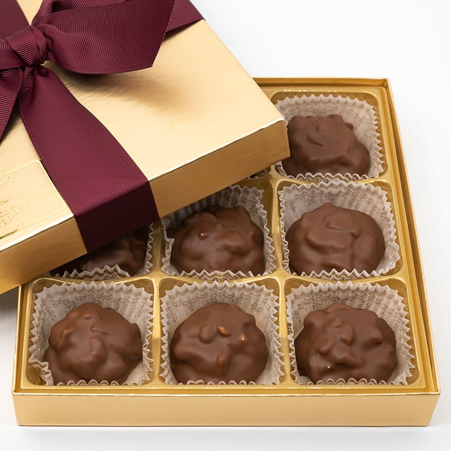 Gold Box of Chocolate Covered Chewy Pralines
